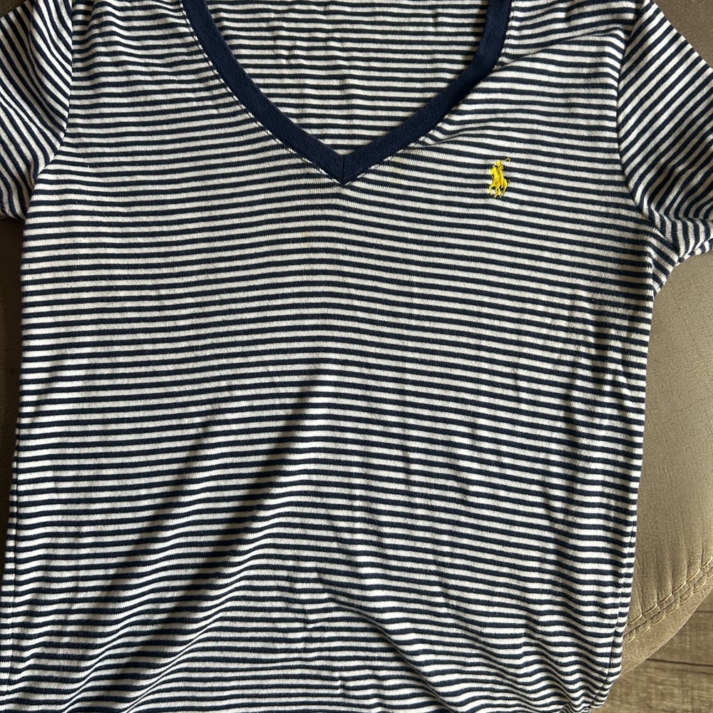 Striped V-Neck Ralph Lauren T-Shirt with Logo
